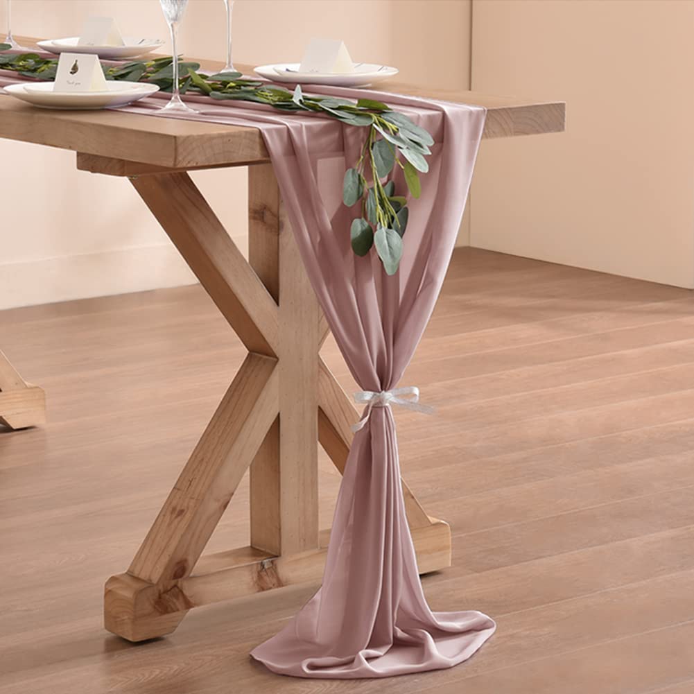 Socomi 14Ft Dusty Rose Chiffon Table Runner 29X170 Inches Sheer Wedding Runner Romantic Rustic Table Runner For Easter Thanksgiv