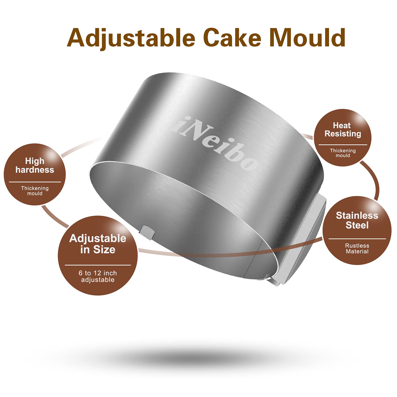 Ineibo Cake Ring And Cake Collar Set, 6 To 12 Inch Adjustable Cake Mousse Mould Set With 6Inch Clear Cake Roll, Stainless Steel