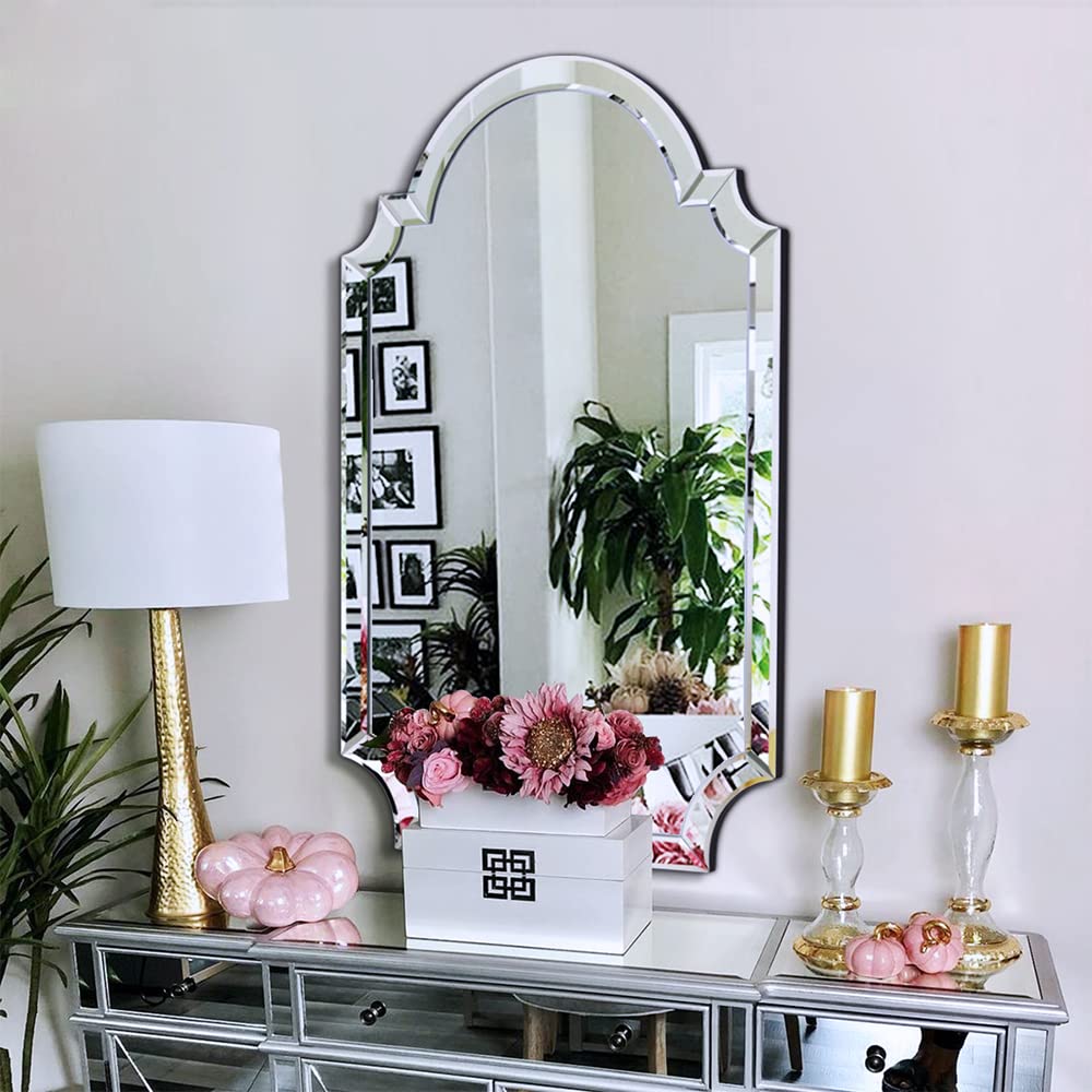 Chende Large Arched Wall Mirror, 33.5 X 21.6 Bathroom Mirror with Glass Beveled Edge, Modern Wall Decorative Mirror for Elegant 