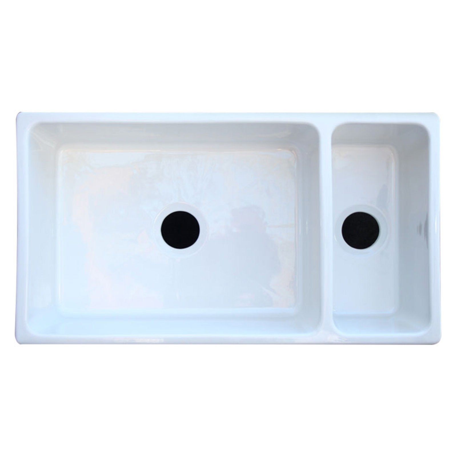 Farmhaus Fireclay Quatro Alcove Large Reversible Sink And Small Bowl With Decorative 2 ? Lip On Both Sides