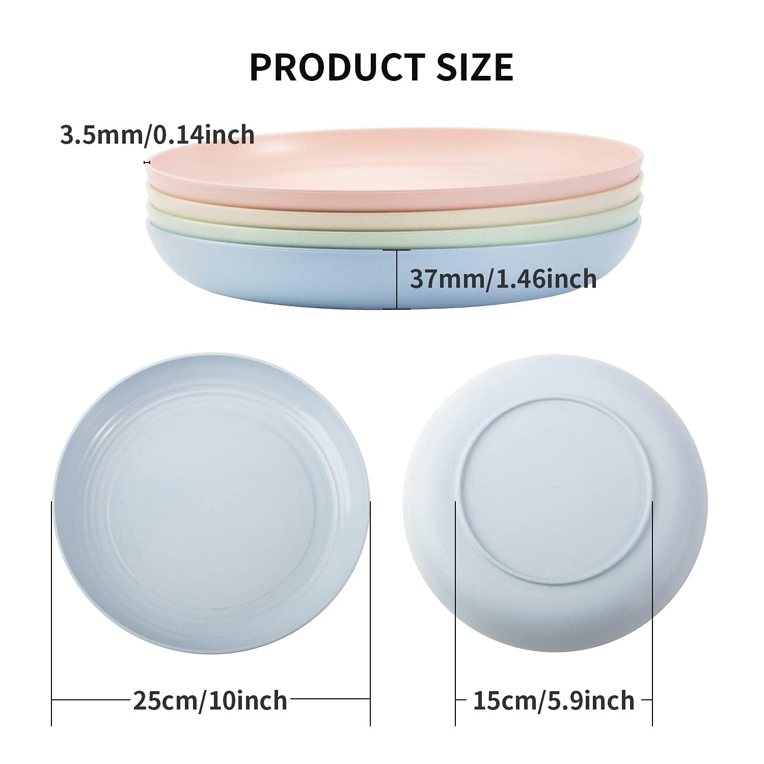 Oamceg 8 Pack Plastic Plates Reusable 10 Inches Unbreakable Lightweight Wheat Straw Plates, Salad Plates, Camping Plates, Dinner