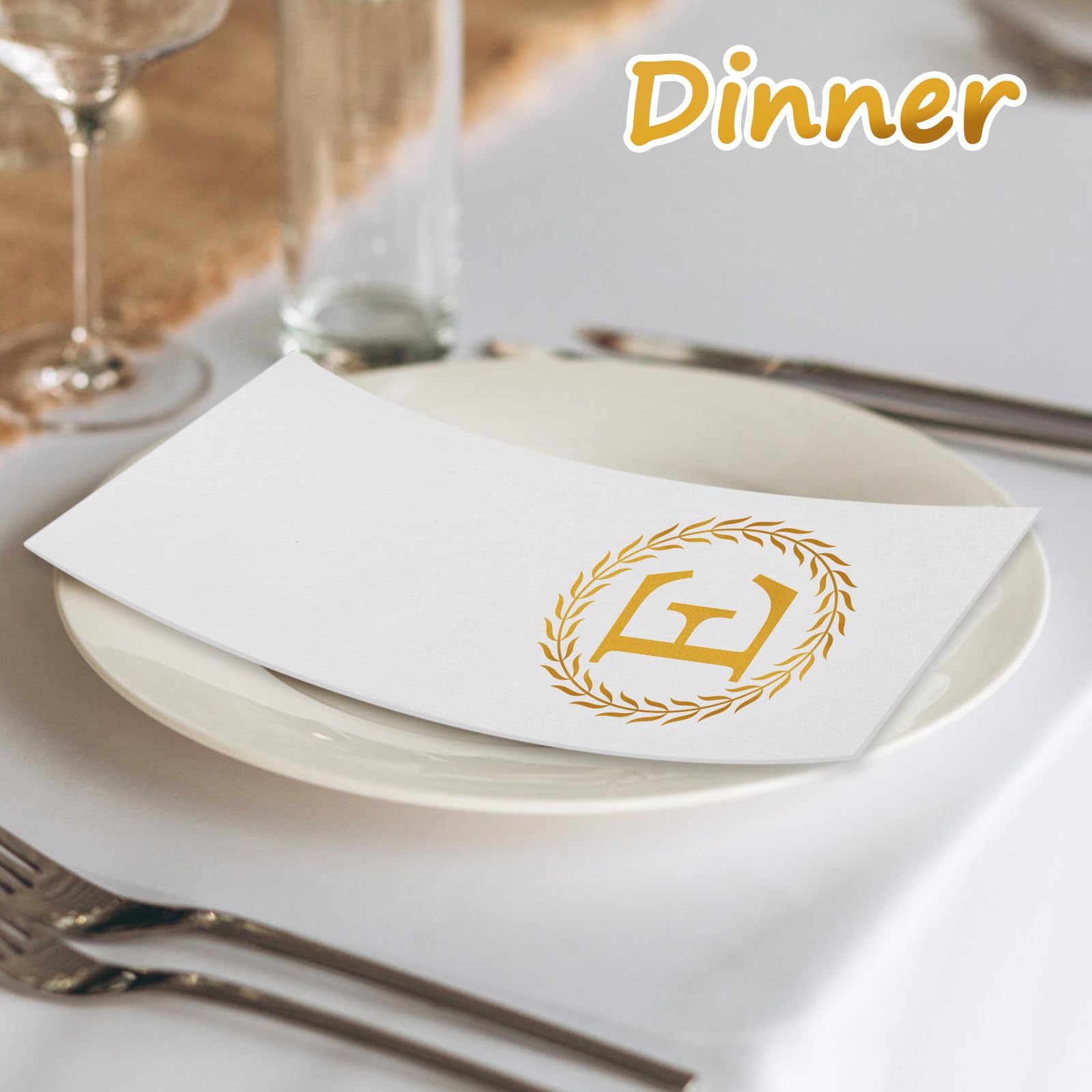 100 Gold Monogram Disposable Napkins - Letter E Hand Towels Decorative, Dinner Napkins For Guest, Monogrammed Hand Towels For Ba