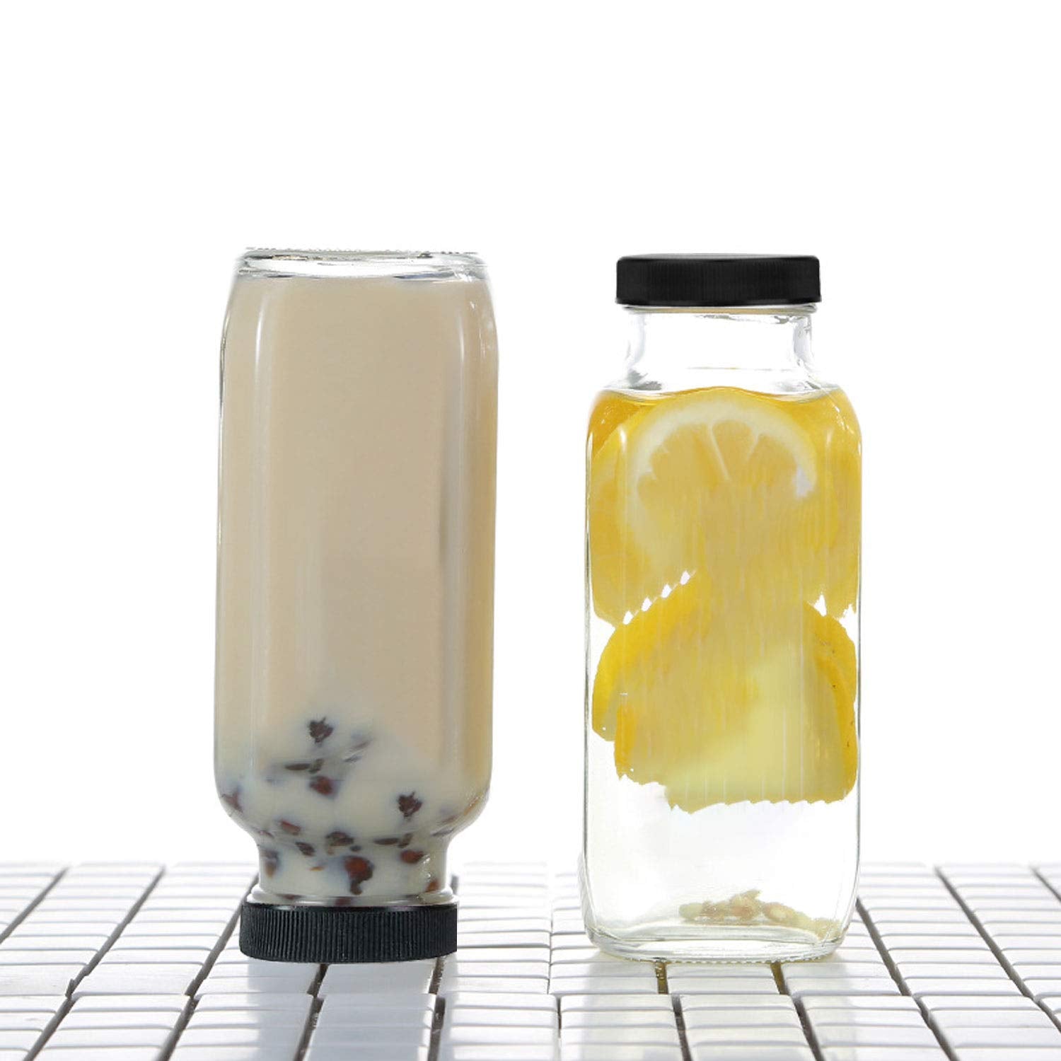 8 Oz Glass Bottles,Reusable Glass Water Bottles With Airtight Lids,Vintage Drinking Bottles For Smoothies,Kombucha,Tea,Juicing B