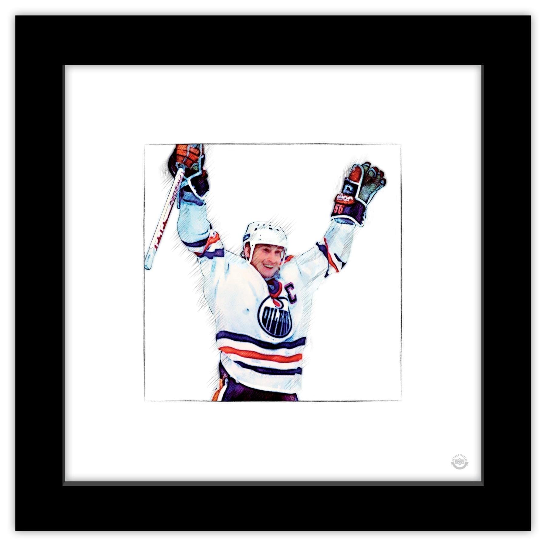 Trends International Gallery Pops Wayne Gretzky - Art Sketch Oilers Celebrate Wall Art Wall Poster, 12'' X 12'', Black Frame Ver