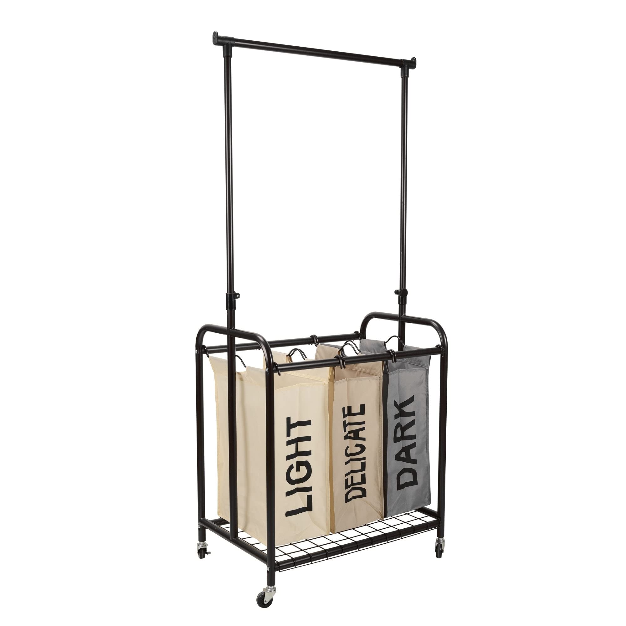 Oceanstar 3-Bag Rolling Laundry Sorter With Adjustable Hanging Bar, Color(D0102Hhgp6J.)