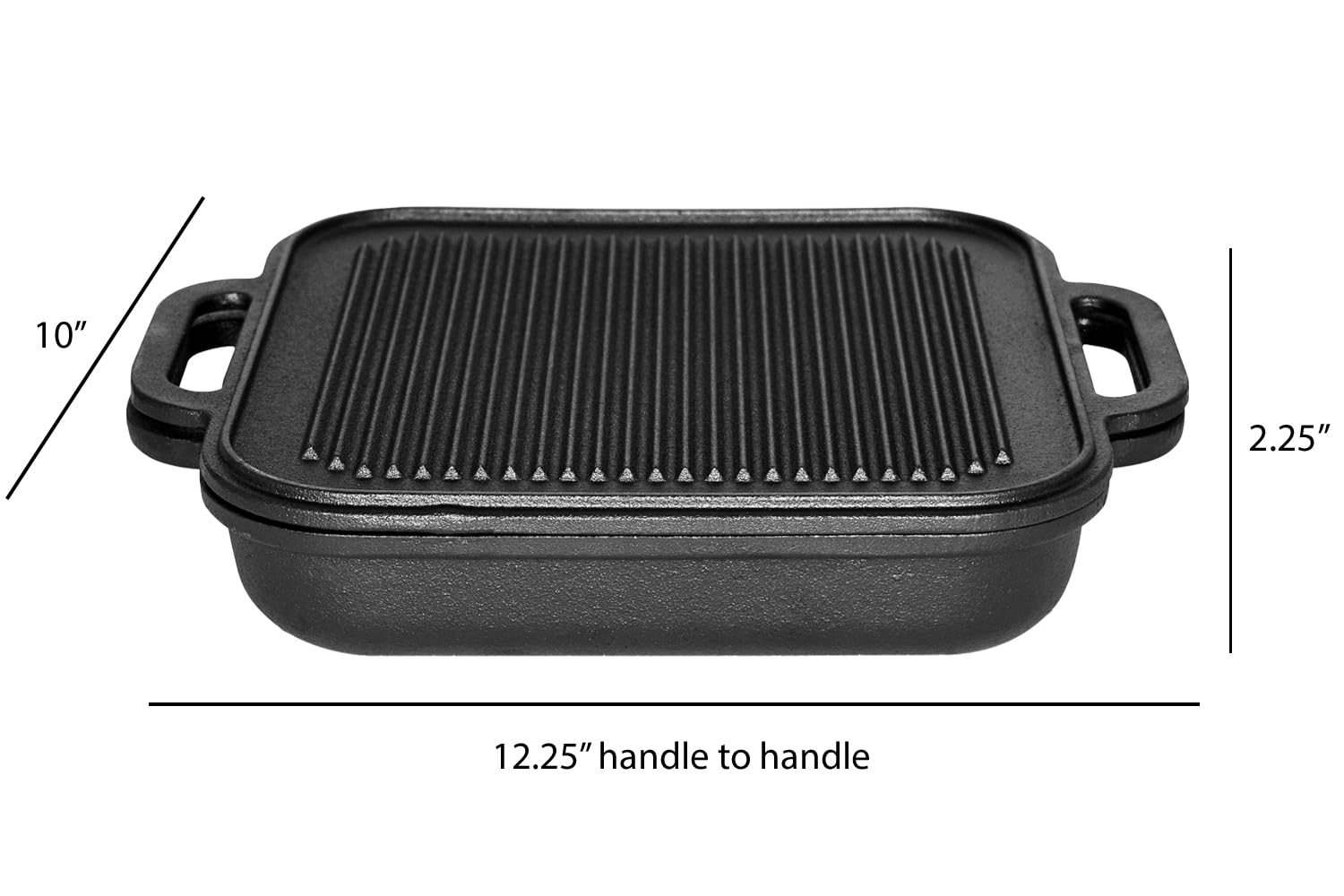 Jim Beam 3-In-1 Cast Iron Skillet With Double Sided Griddle, 3, Black
