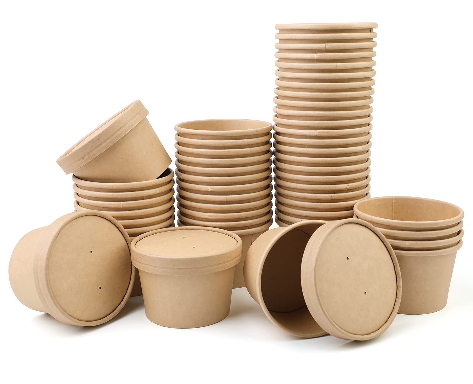8Oz 50 Pack Paper Soup Containers With Lids, Disposable Kraft Food Cups, Soup Cups Paper Ice Cream Cups, Dessert Cups, Yogurt Ic