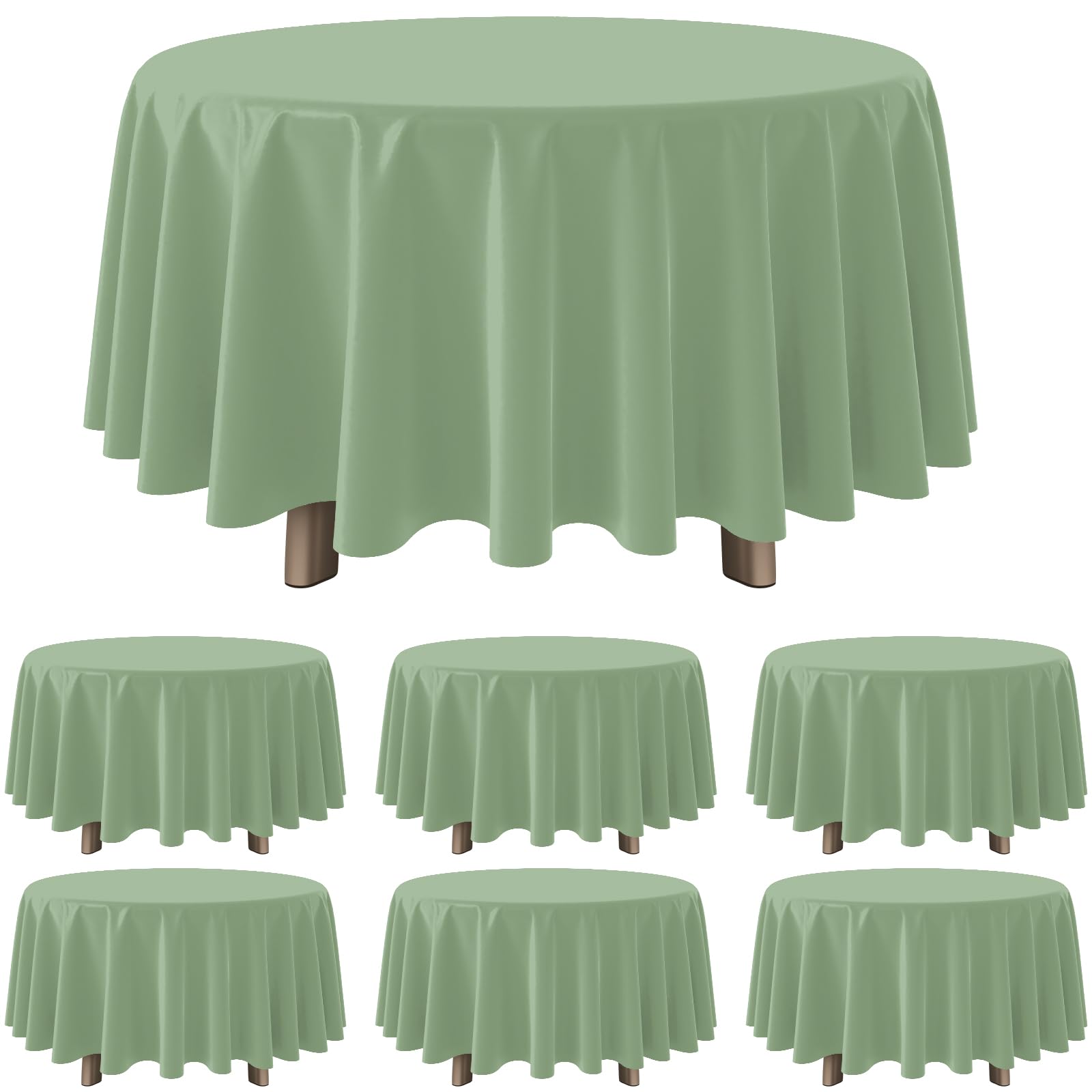 YIDAKO 6Pack Sage Green Plastic Tablecloths Round Light Green Tablecloth Waterproof Disposable Round Sage Table Cover for Birthd