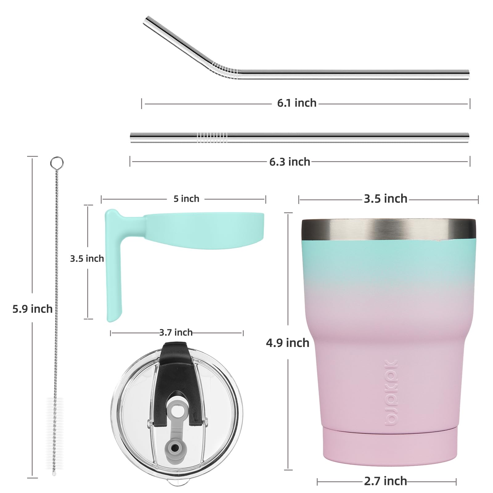 Bjpkpk 10 Oz Tumbler With Handle Stainless Steel Insulated Tumblers With Lid And Straw For Women,Bubble Gum
