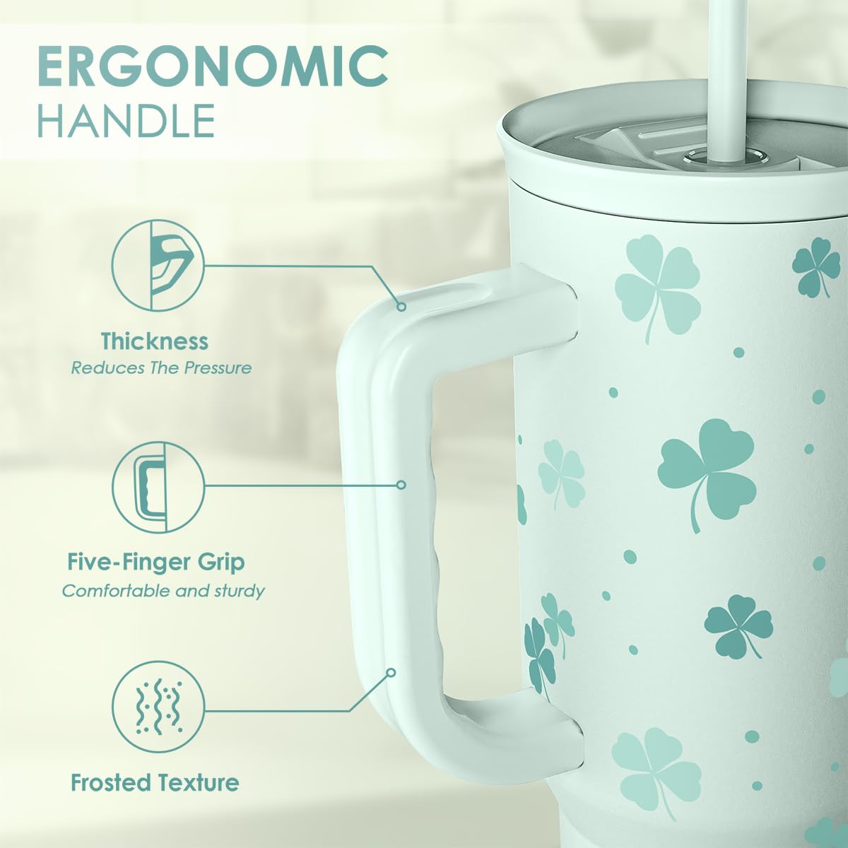40oz Shamrock Tumbler with Handle and Straw - Insulated Stainless Steel Coffee Travel Mug, Christmas St. Patrick s Day Irish Gi