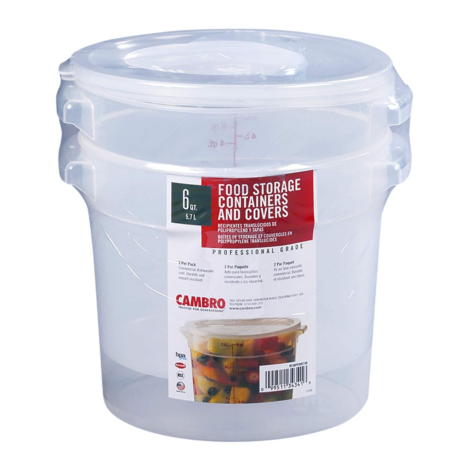 Cambro Round Translucent Container With Lid (6 Qt, 2 Pack)