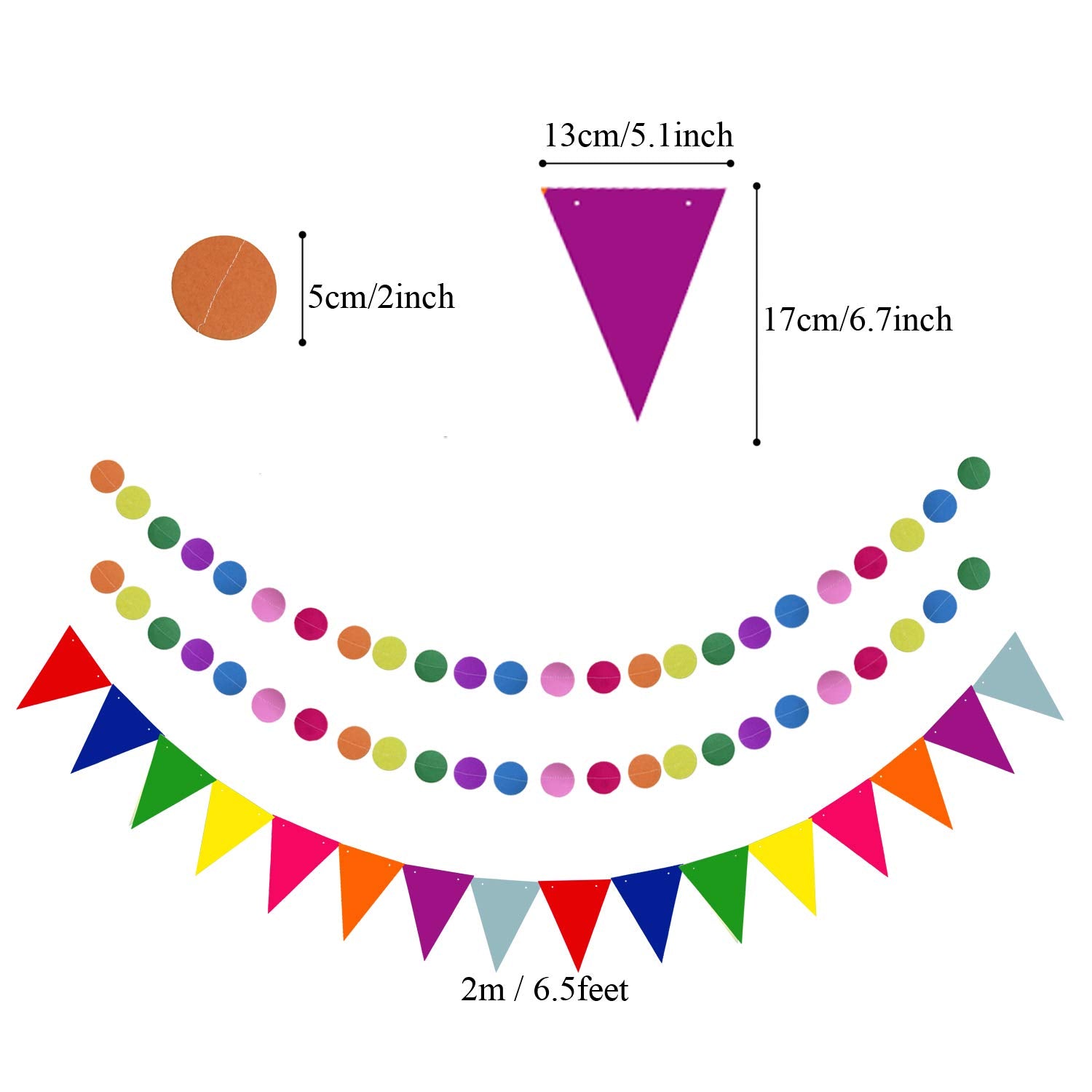 Zerodeco Party Decoration, 21 Pcs Multi-Color Hanging Paper Fans, Pom Poms Flowers, Garlands String Polka Dot And Triangle Bunti