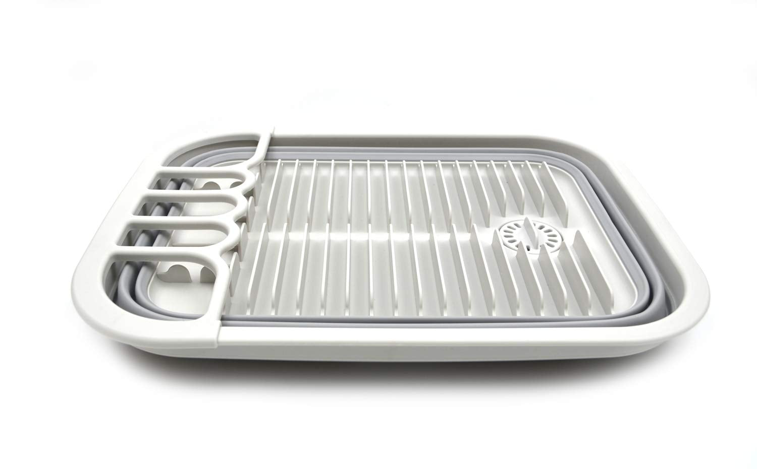 Sammart 12L (3.17 Gallon) Collapsible Dish Drainer With Swivel Spout - Foldable Drying Rack Set - Portable Dinnerware Organizer