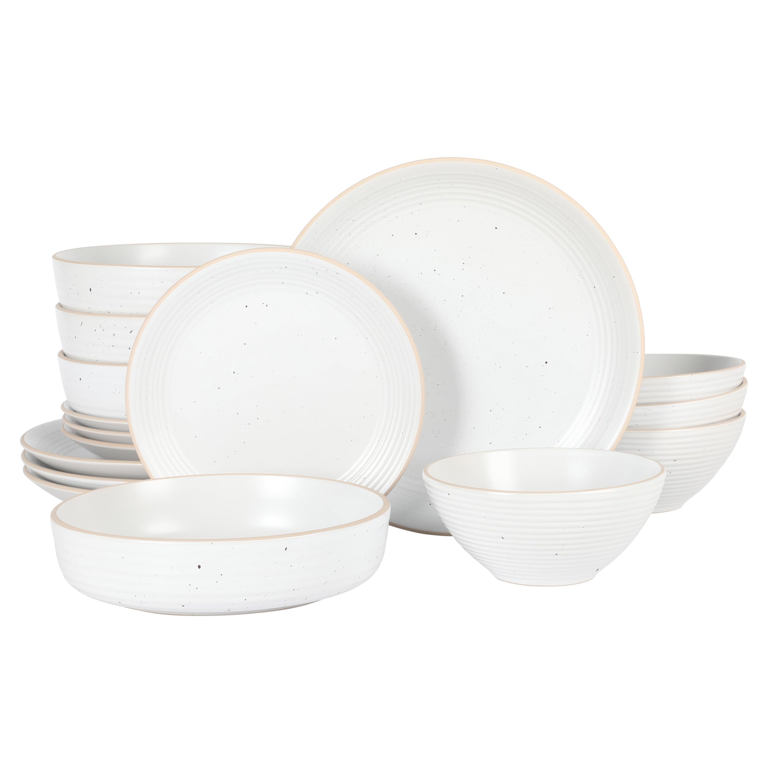 Gibson Home Dinah 16 Piece Double Bowl Stoneware Embossed Speckled Dinnerware Set - Matte White