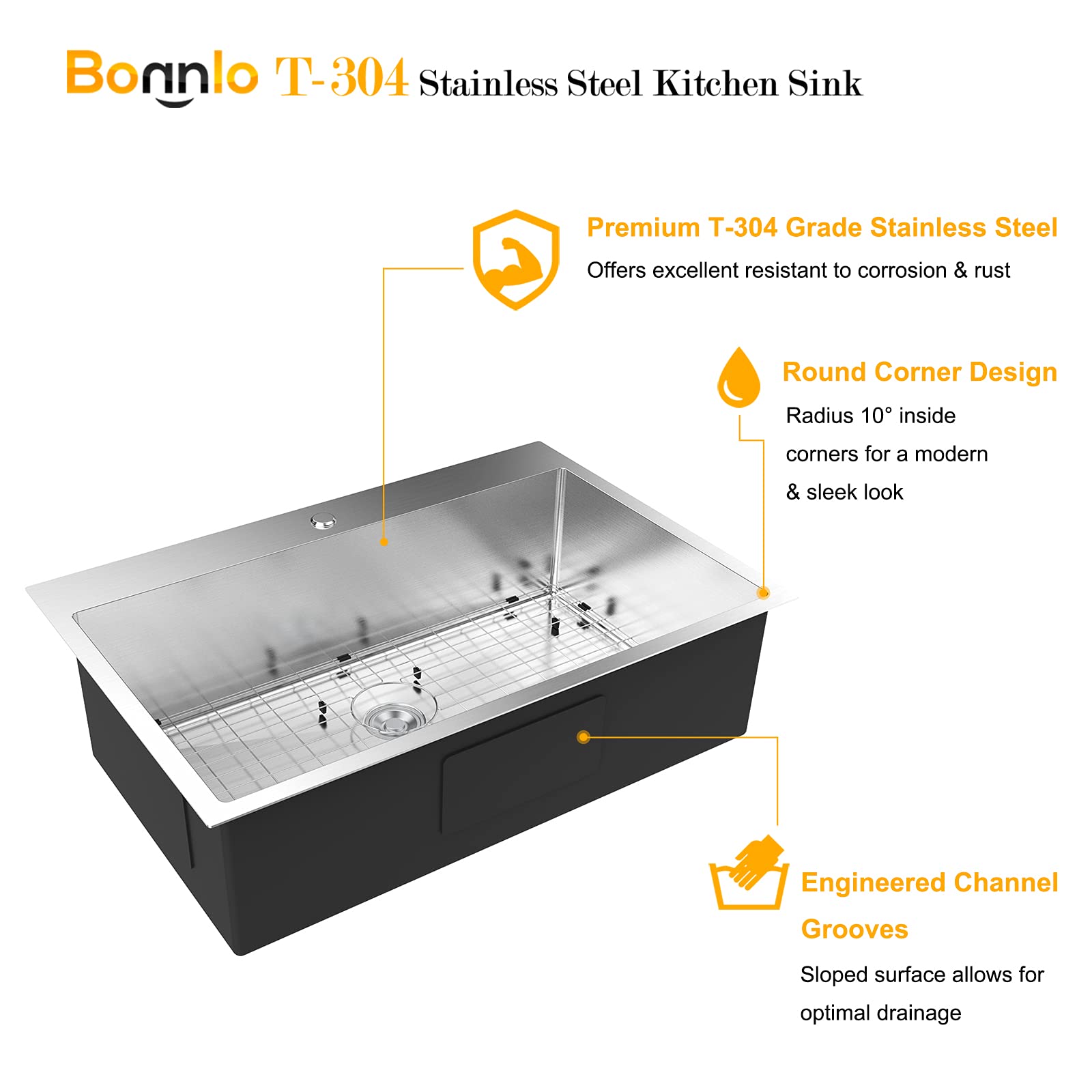 Bonnlo 32 Inch Kitchen Sink Drop-in with Sink Protector 18 Gauge  Workstation Sink  Stainless Steel Single Bowl Top mount Farmhouse Kitchen Sinks for RV  Travel Trailer  Garage  32x22x9
