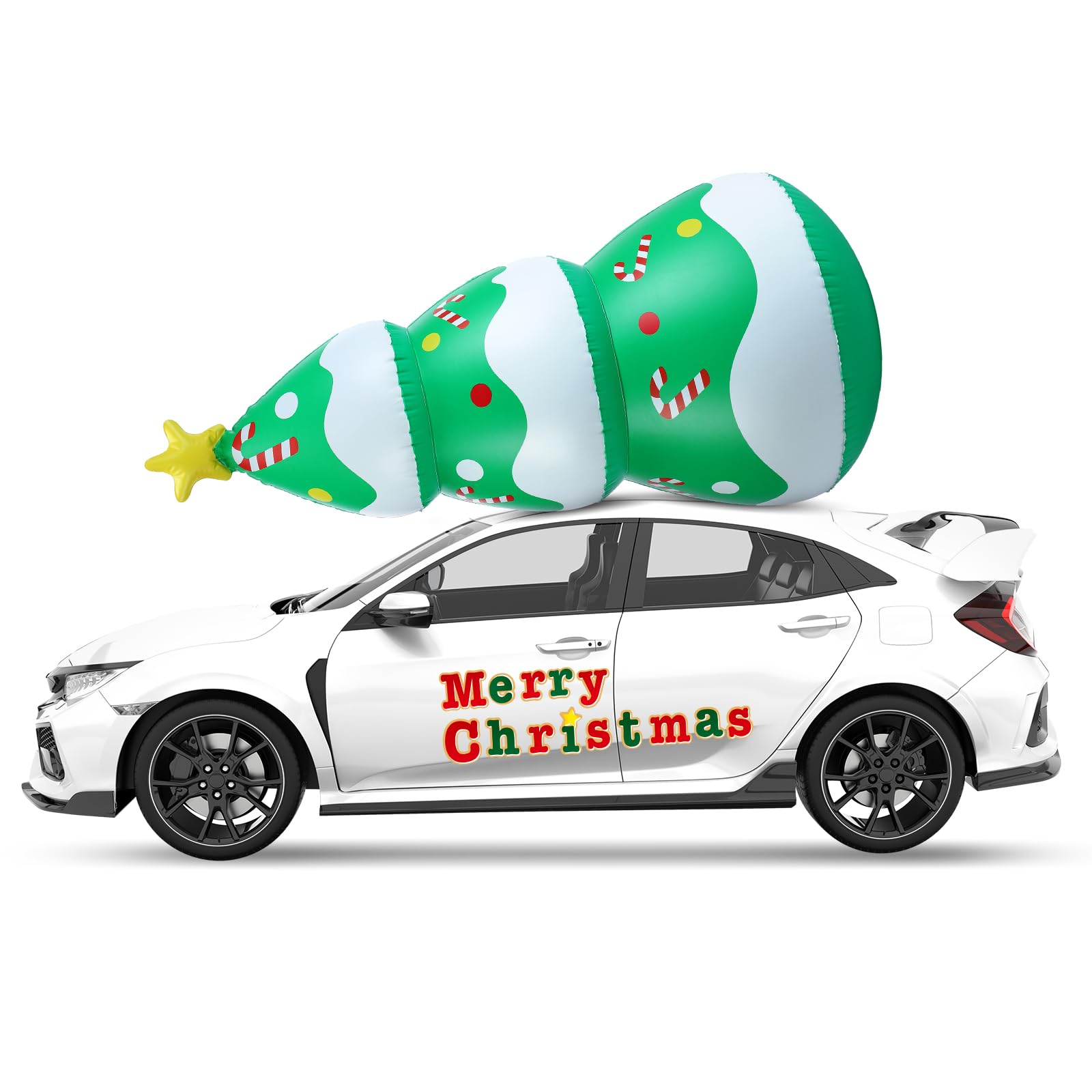 Sosation Inflatable Christmas Tree Car Decorations with Merry Christmas Magnet Trunk or Treat Golf Cart Car Decorations Kit 47