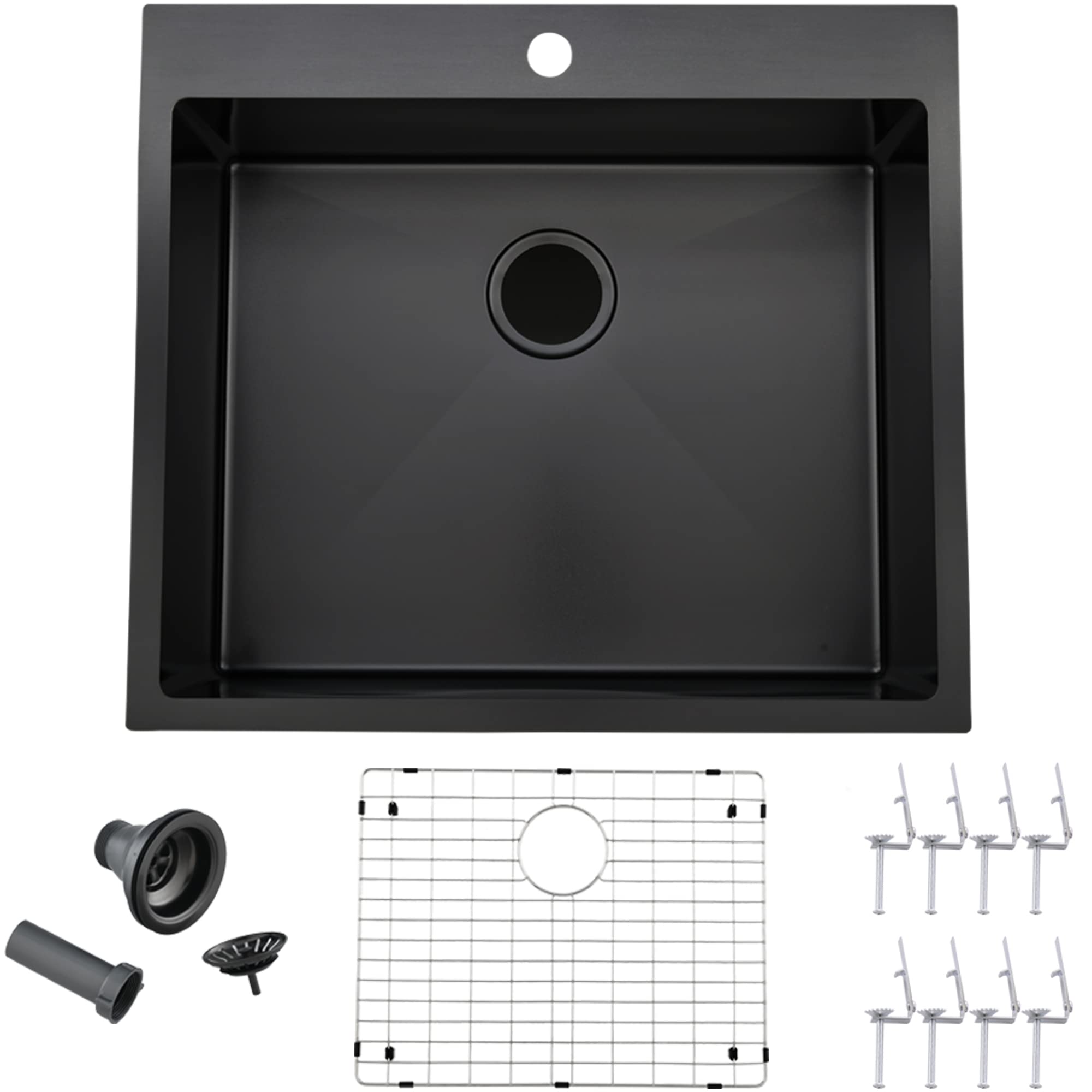 VALISY 25 x 22 Inch Black Kitchen Sink, Topmount Drop In Stainless Steel Single Bowl Kitchen Sink, 16 Gauge Extra-Thick Modern B