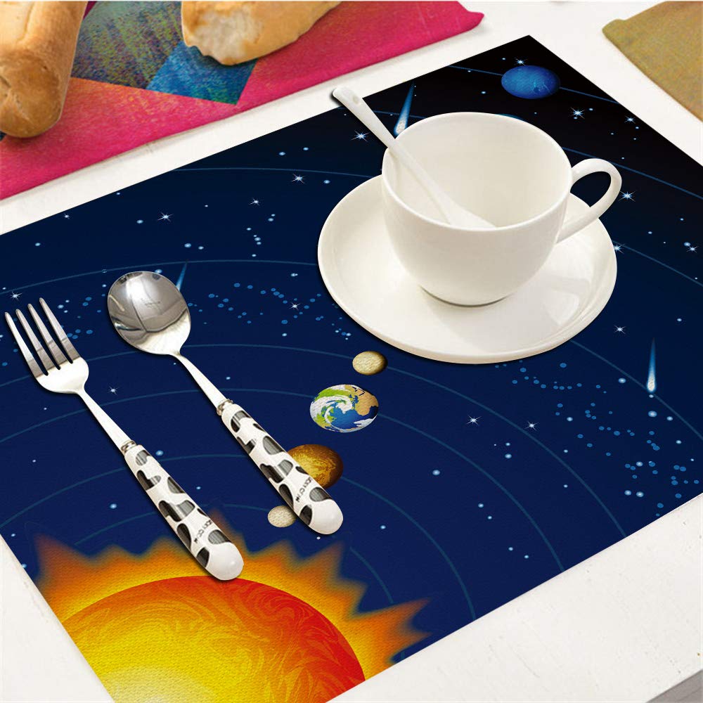 Solar System Placemats Set Of 4, Solar System 9 Planets Illustration Placemats Heat Resistant For Dining Table Non-Slip 18X12 In