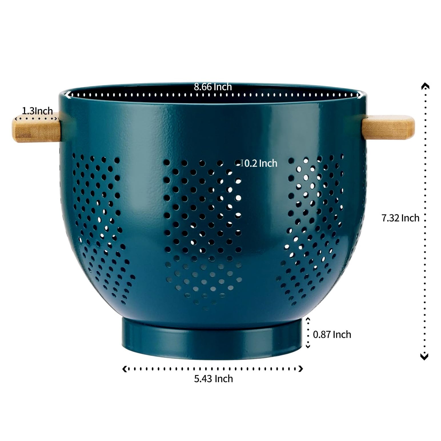 Metal Colander With Wood Handle, Powder Coated Steel Large Kitchen Strainer Stable Base,(Green, 55Qt)