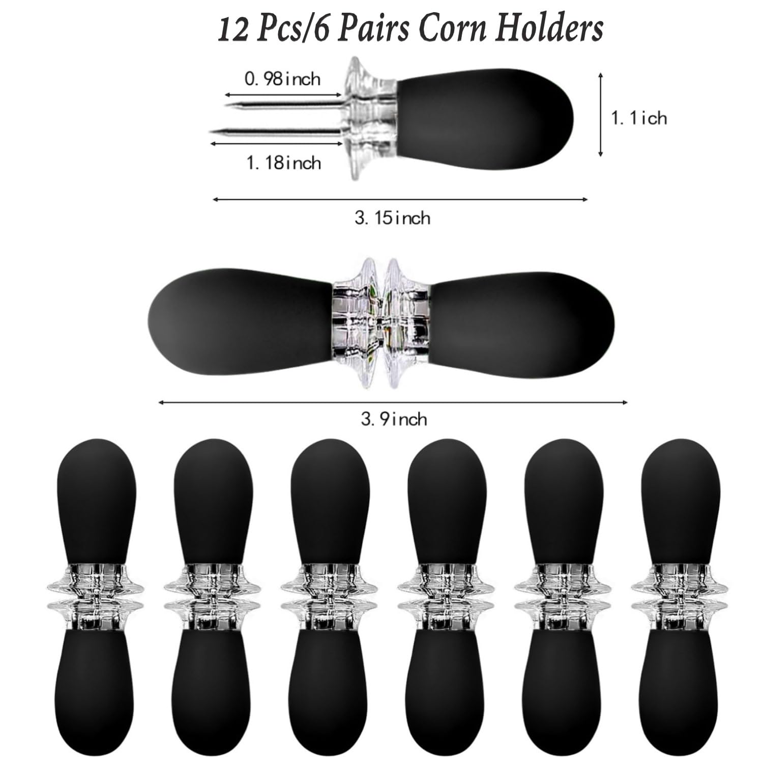 Cinlitek 12 Pcs/6 Pairs Corn Holders Set, Stainless Steel Corn On The Cob Holders With Safe Interlocking Design, Corn Skewers Fo
