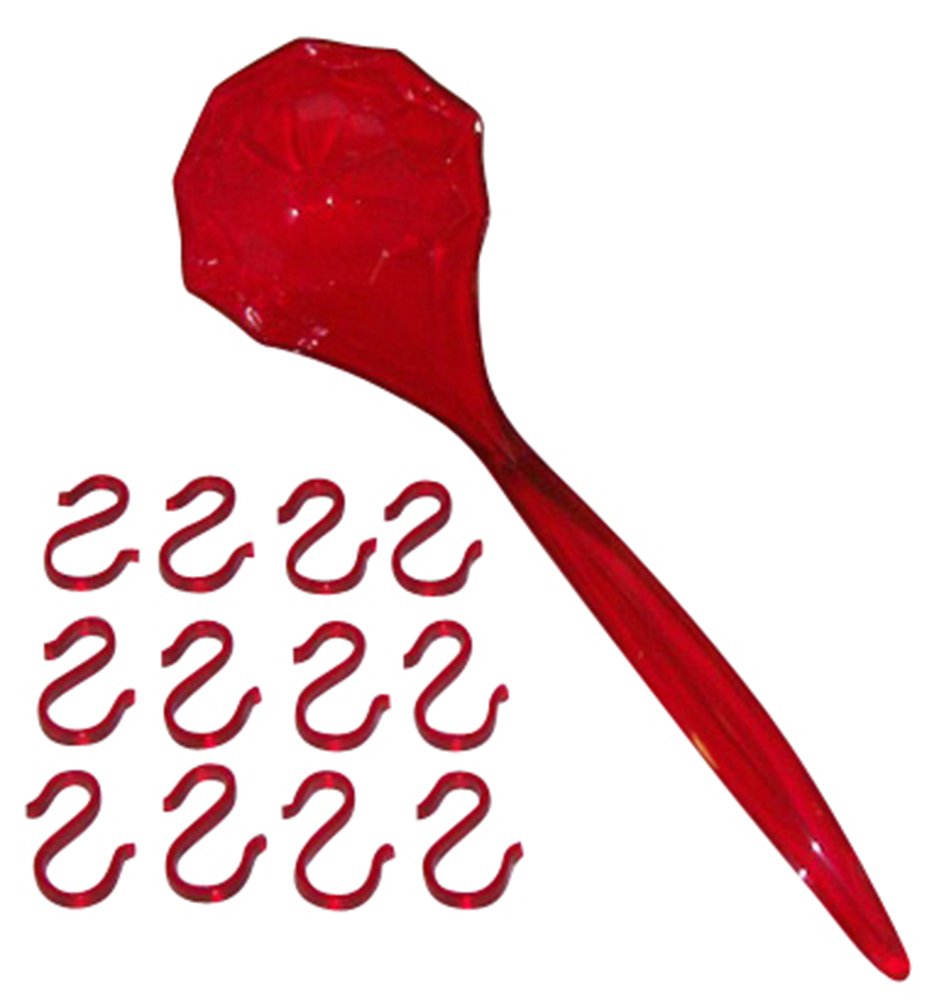 Red Plastic Punch Bowl Ladle & 12 Punch Cup Hooks