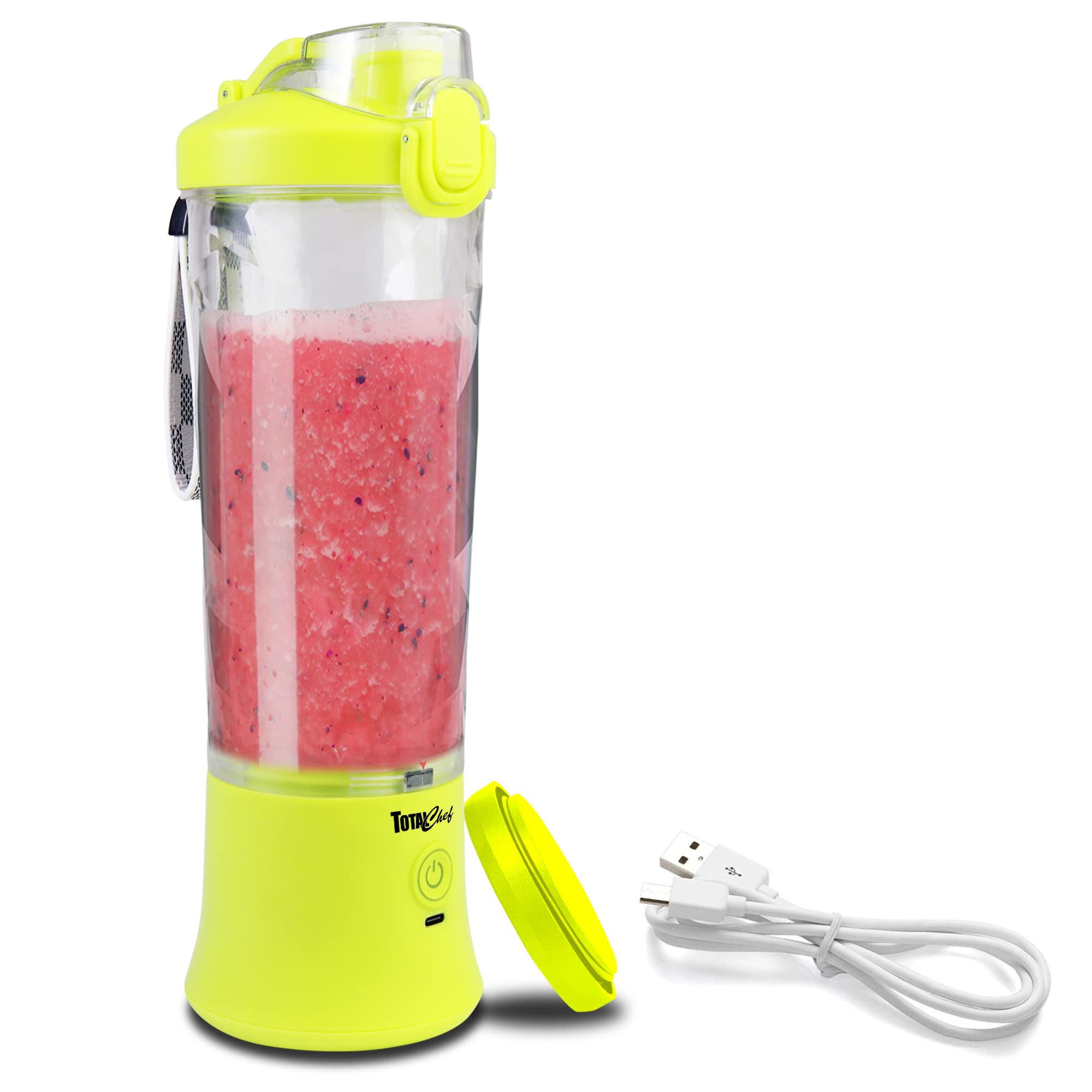 Koolatron Total Chef Portable Blender, 20 Oz (600 Ml), Cordless, Usb Rechargeable, Auto Shut Off, Yellow