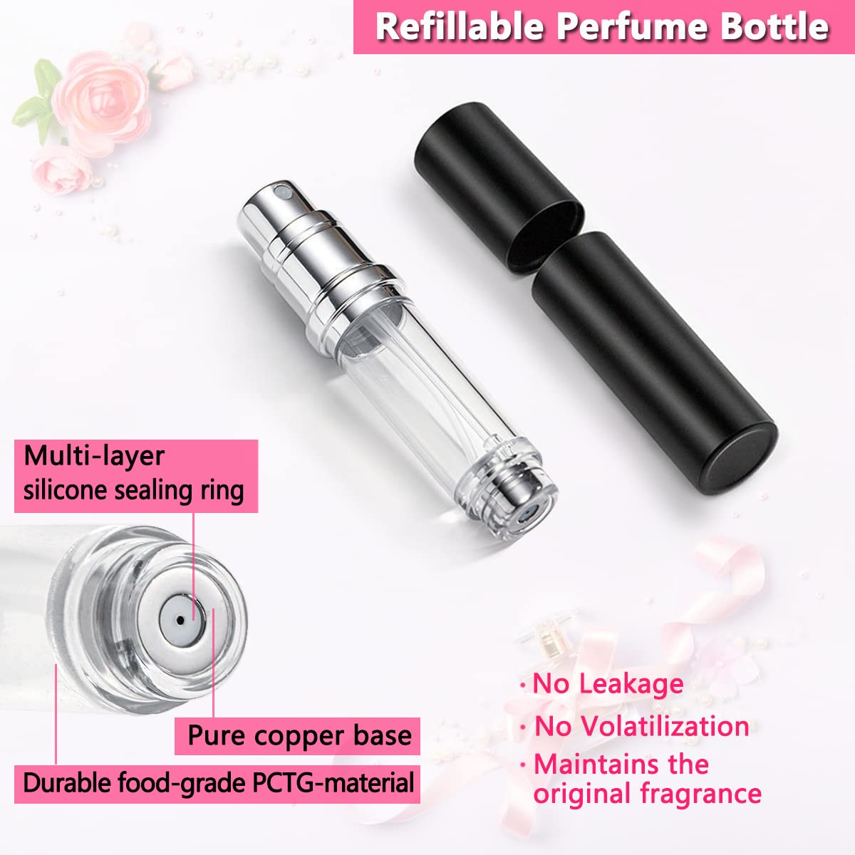 Antokx Travel Perfume Bottle Refillable Atomizer - 5Ml Perfume Atomiser, Pocket Perfume Dispenser, Scent Pump Case, Leakproof Po