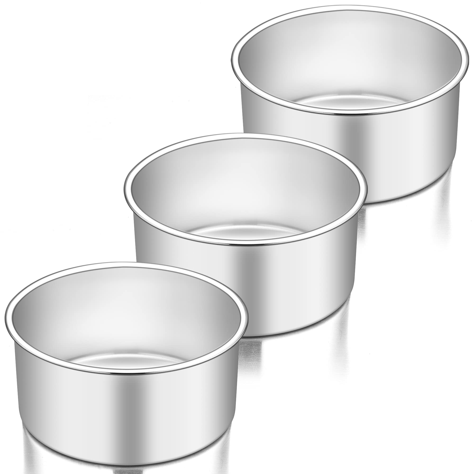 Teamfar 6 Inch Cake Pan Set Of 3, 6 X 3 Round Cake Pan Deep Tier Baking Cake Pans Stainless Steel, For Birthday Wedding Party, H