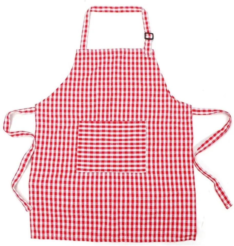Fany Check Chef Apron For Kids | Red White Check Color| Unisex Apron| 215 Year Old Kids Apron| (1115 Years)