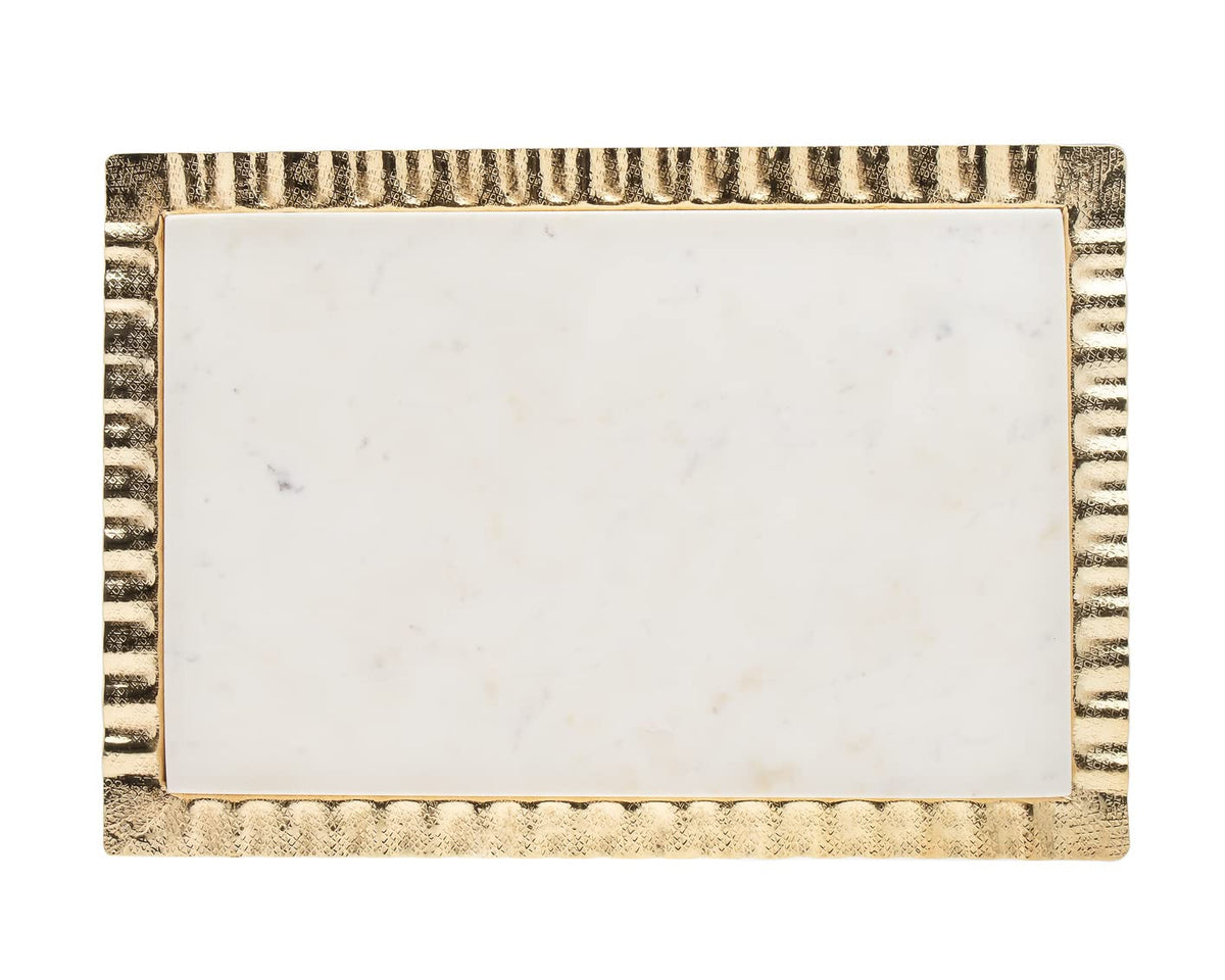 Godinger Serving Tray, Serving Platter, Marble Platter, Marble Tray For Appetizers Desserts Hors D'Vour Dish Ripple Gold 16X12