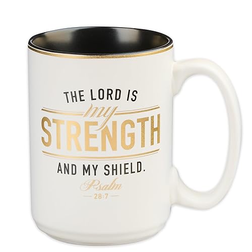 Christian Art Gifts Large Ceramic Encouraging Scripture Coffee And Tea Mug For Men: The Lord Is My Strength - Psalm 28:7 Inspira