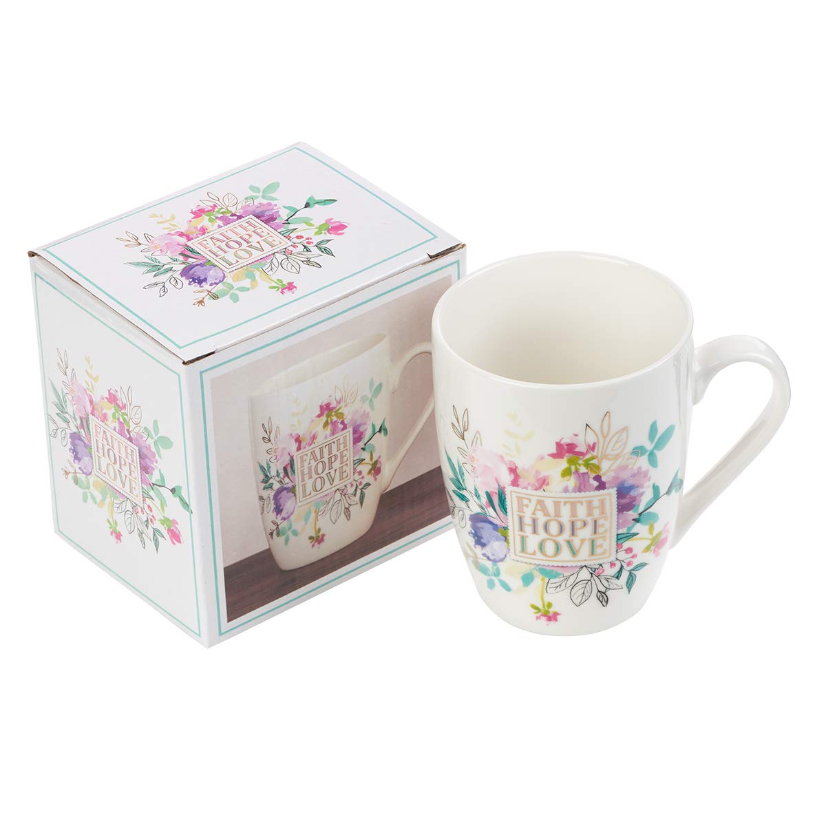 Christian Art Gifts White with Pastel Floral Ceramic Coffee Mug for Women and Men, Faith Hope Love - 1 Corinthians 13:13 Lead-fr