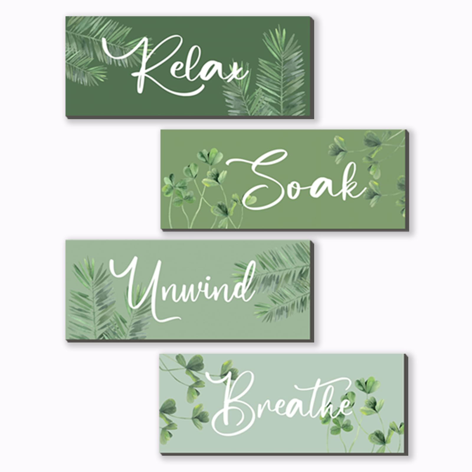 ONIZHITY 4 Pcs Sage Green Bathroom Wall Decors Relax Soak Unwind Breathe Wooden Word Sign Rustic Sage Bathroom Accessories For B