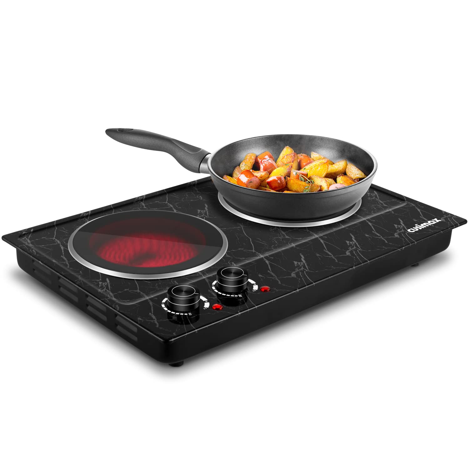 Hot Plate, CUSIMAX Double Burner Electric Hot Plate for Cooking, 1800W Dual Control Portable Stove Countertop Electric Burner In