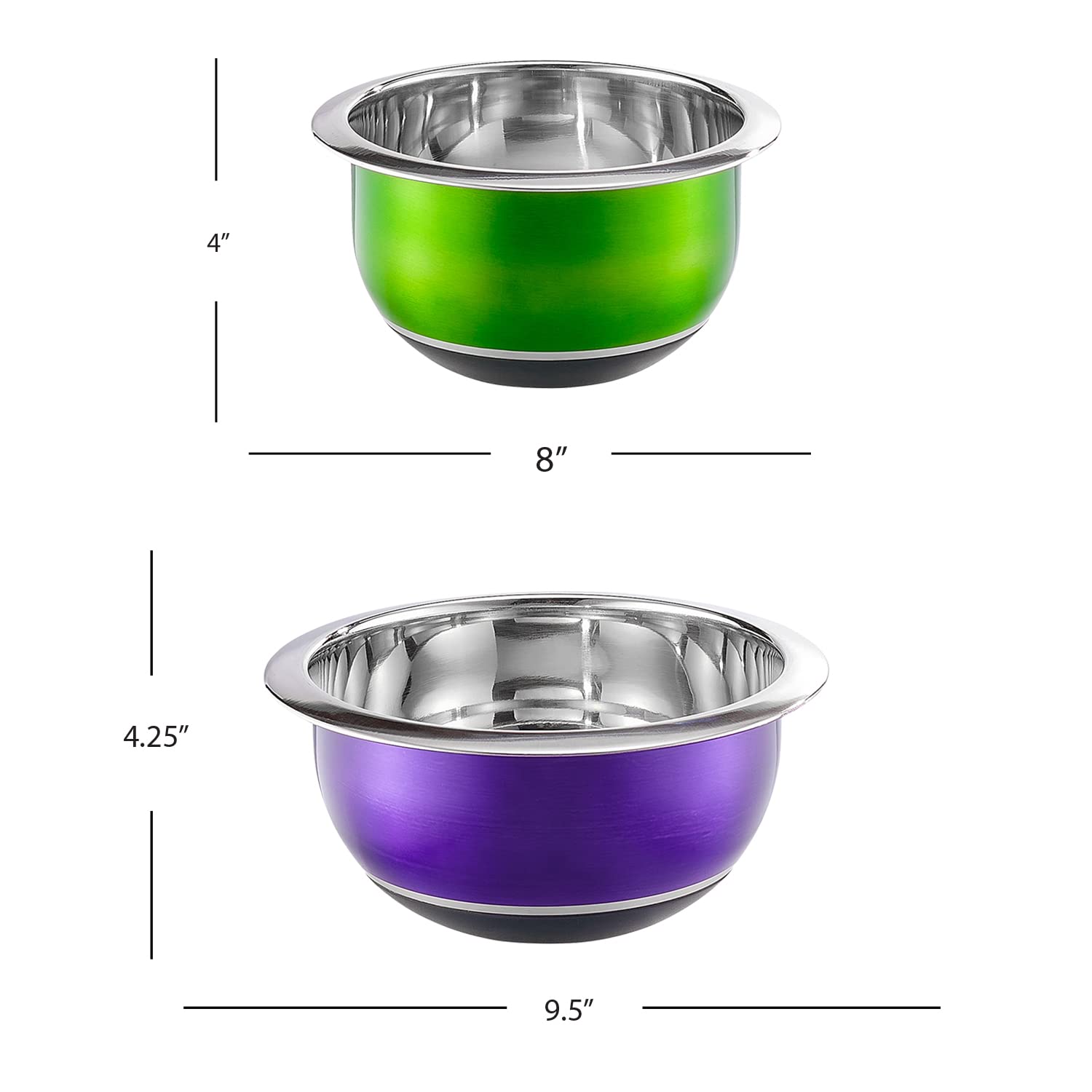 Colleta Home Colorful Mixing Bowl- 4 Pc Set- Stackable Nesting Bowls- Stainless Steel Mixing Bowls Non Slip Silicone Bottom- Coo