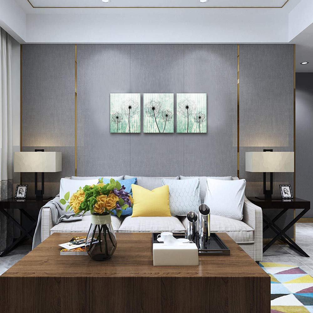 Light Green Background Dandelion Canvas Wall Art Paintings For Living Room Canvas Print Wall Artworks Bedroom Decoration, 3 Piec