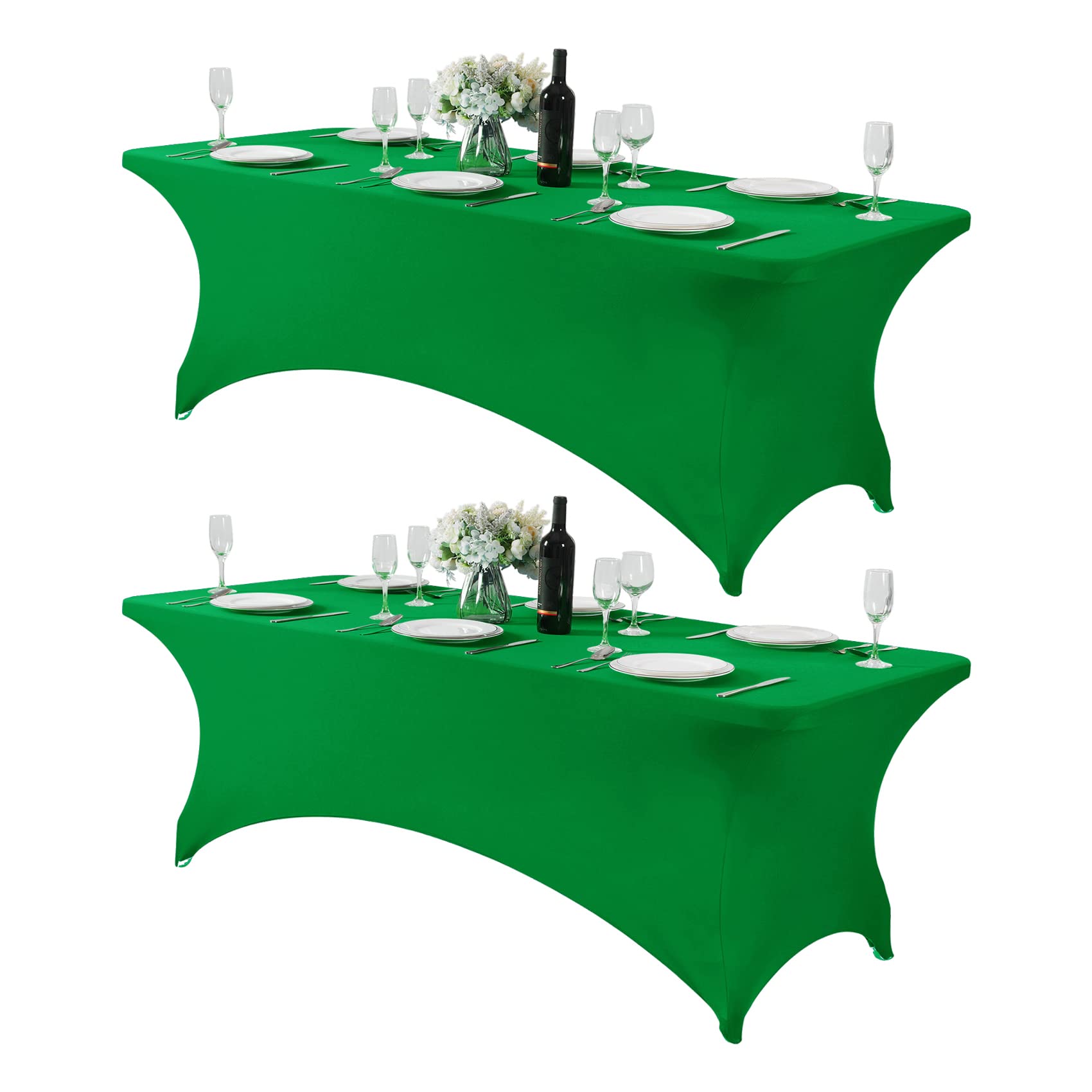 Hezuzo 2Pack Spandex Table Cover For 8Ft Table Universal Fitted Stretch Tablecloth For Party, Banquet, Wedding And Events-Emeral