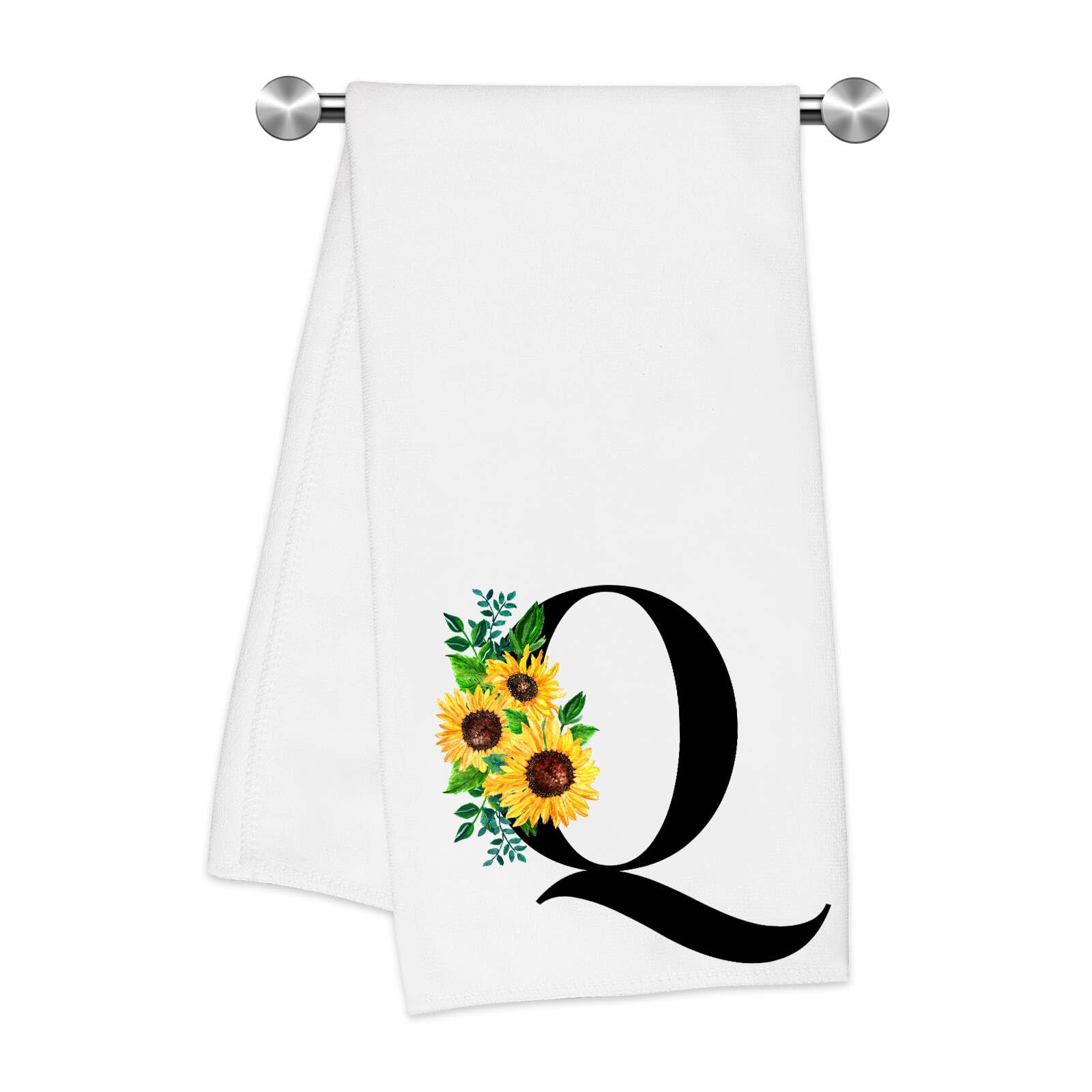 Z-synka Monogrammed Sunflower Hand Towels,Ini-tial Q Tea Towel Letter Kitchen Towels,Sunflower Gifts for Women,Monogram Dish Tow