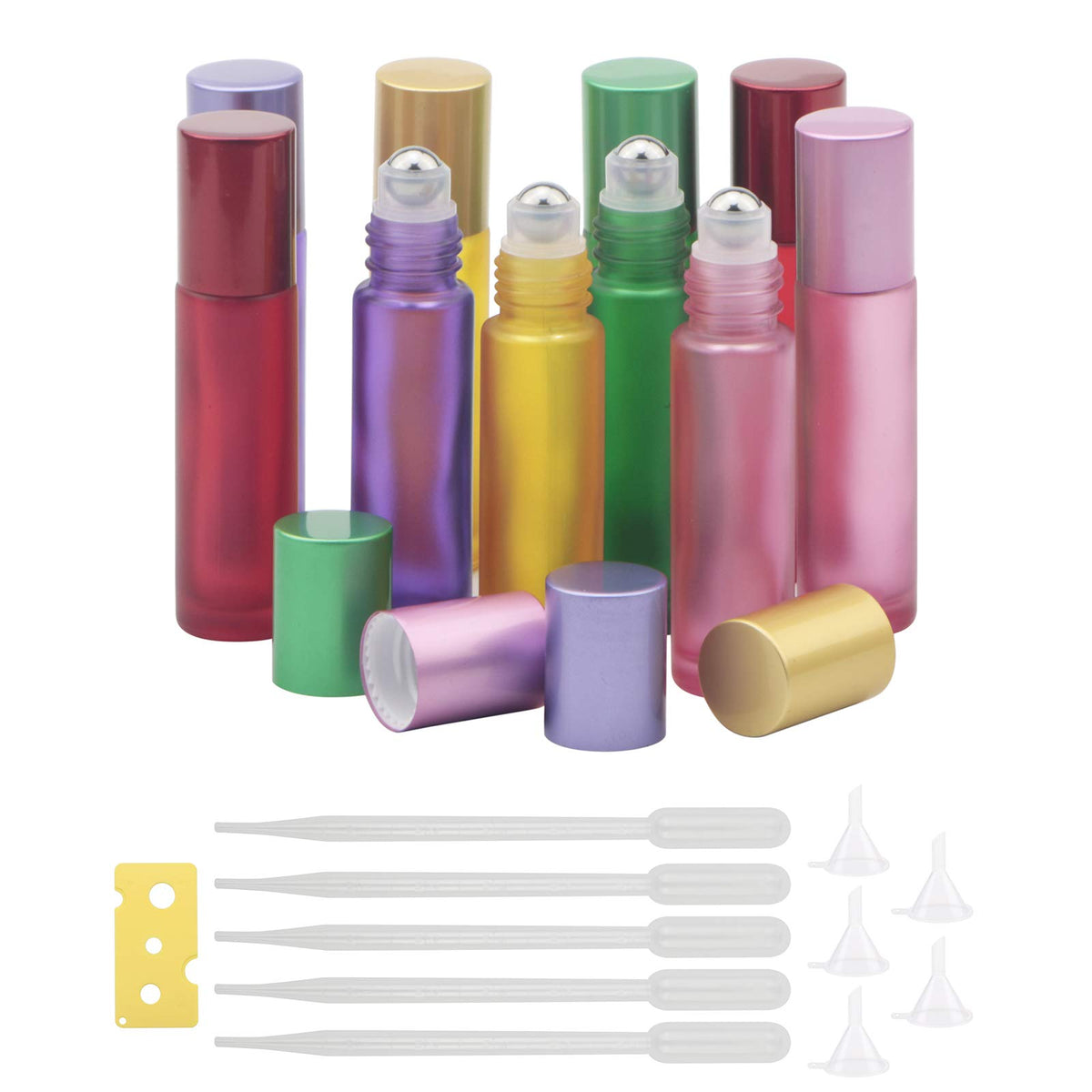 Jiuwu 10Pcs 10Ml 1/3 Oz Essential Oils Stainless Steel Roller-On Bottles Refillable Perfume Organic Beauty Stainless Steel Frost