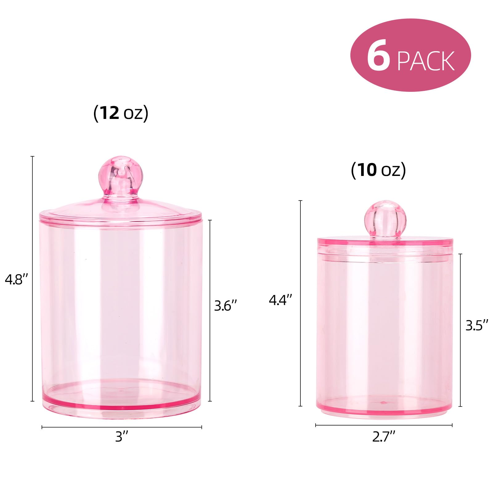 Tbestmax 6 Pack Qtip Holder - 12 Oz, 10 Oz Bathroom Organizer And Storage Containers, Plastic Apothecary Jars With Lids For Cott