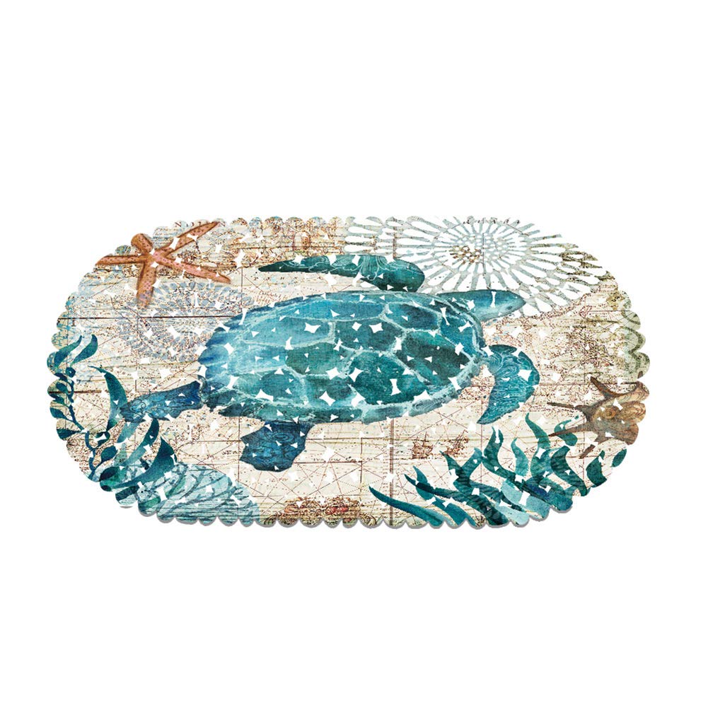 Molfuj Non Slip Sea Turtle Bathtub Mat With Suction Cups, Oval Pebble Shower Mat For Baby Tub,Safety Vinyl Anti-Skid Decoration