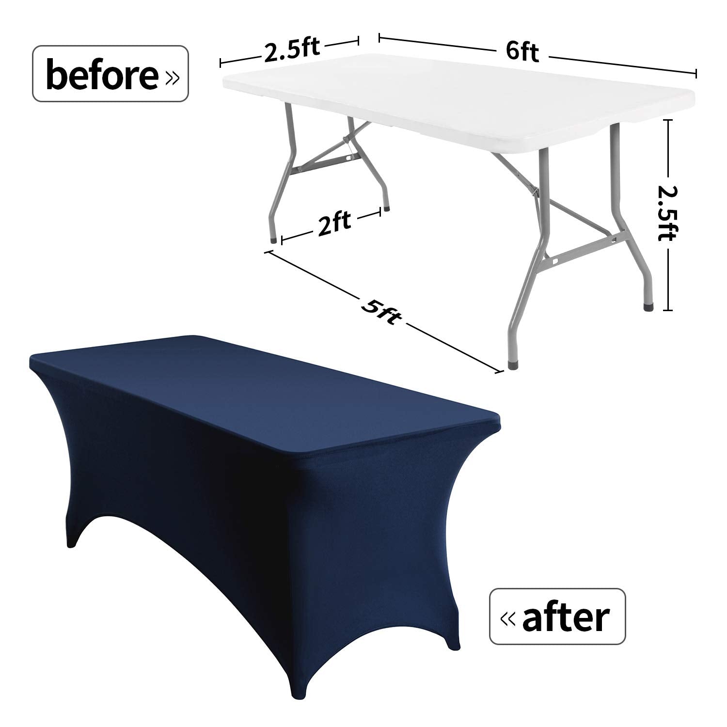 Peomeise 2Pcs 6Ft Spandex Table Cover Rectangular Stretch Spandex Tablecloth (Navy,6Ft)