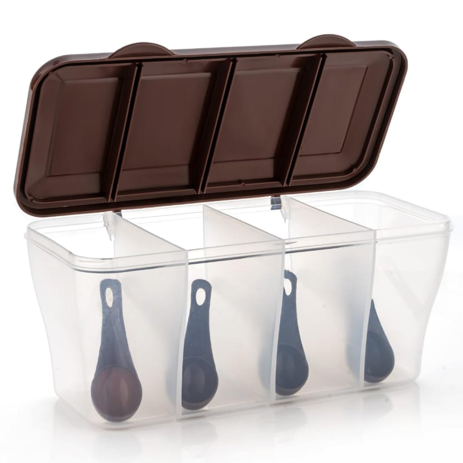 Garth Transparent Multipurpose Airtight 4 Sections Storage Containers | Jar With 4 Spoon For Each Section | Pickle Jar | Airtigh