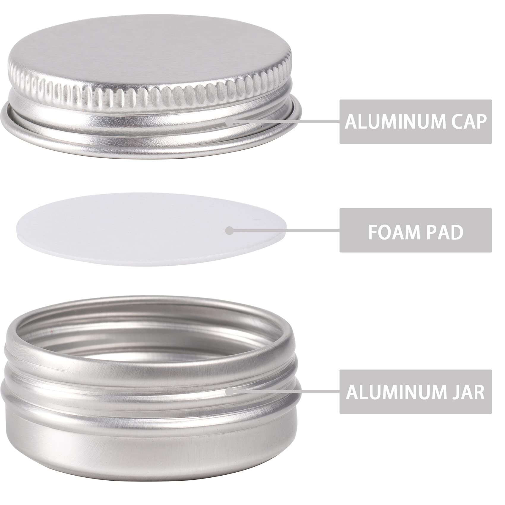 0.5 oz Screw Top Aluminum Tin Jar with Screw Lid and Blank Labels (Silver - Pack of 32)