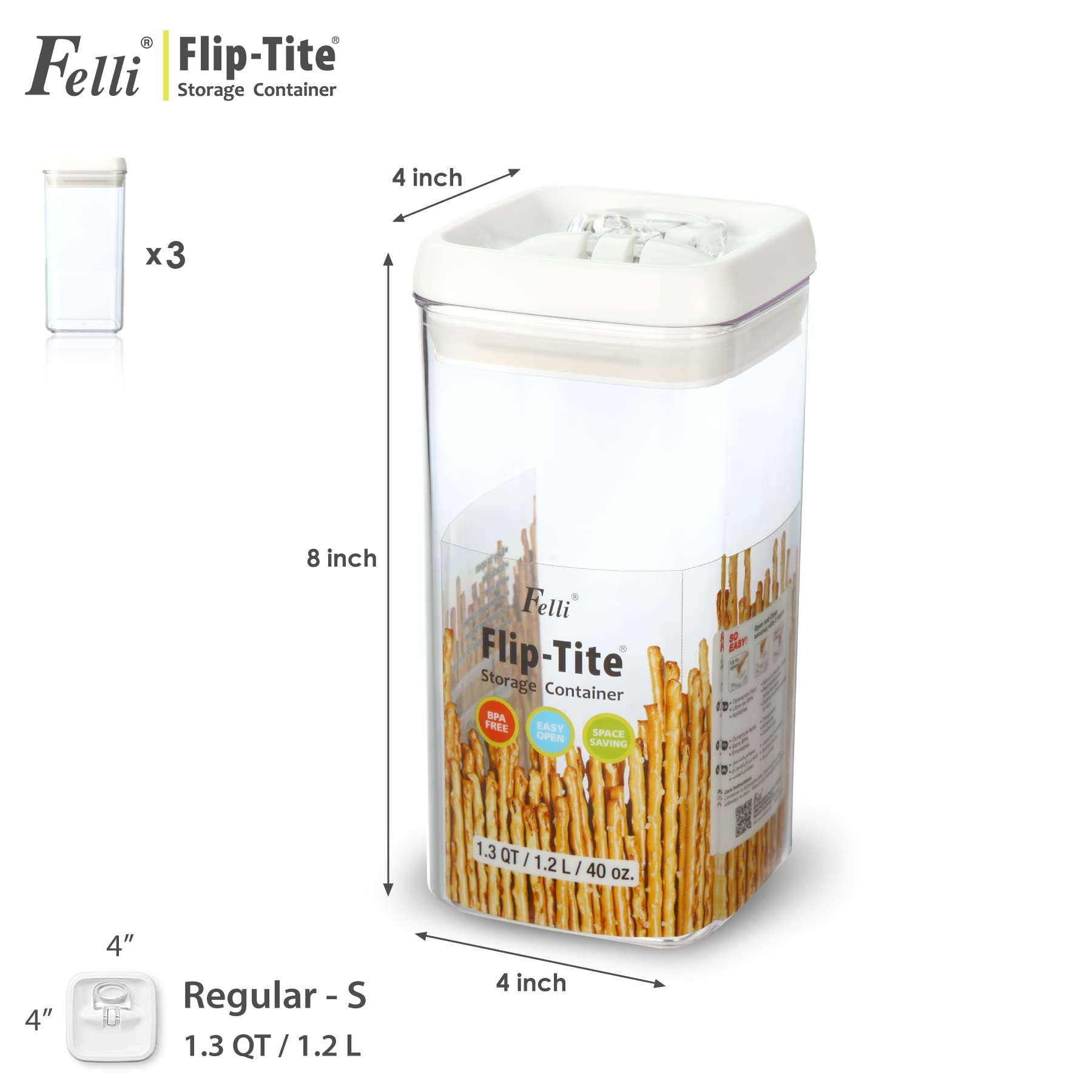 Felli Flip Tite Storage Container With Lid 4    Airtight Easy Open Ring Lock Top, Stackable Acrylic Canister Jar For Kitchen Pan