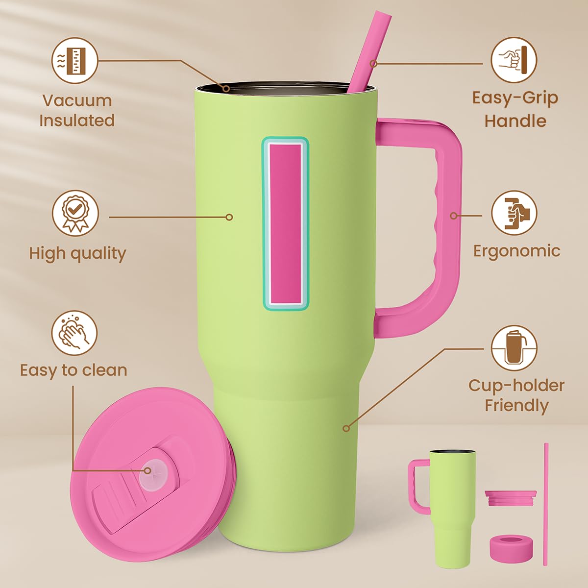 SANDJEST Monogrammed Tumbler with Handle 40oz, Letter B Tumblers Coffee Travel Cup with Straw, Personalized Monogram Initial Gif