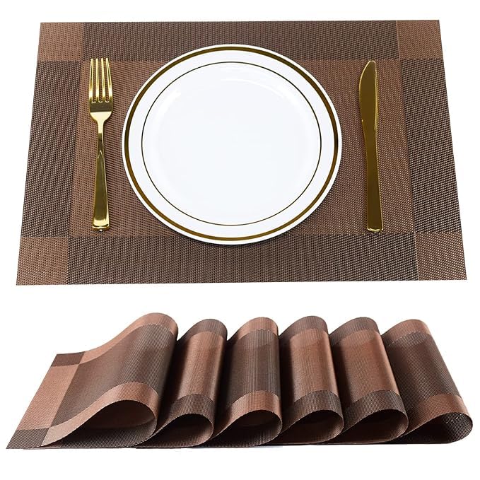 Dining Mats Table Mats PVC Placemats HeatResistant Placemat for Dining Tea Table Woven Vinyl Stain Resistant Table Mats Easy to