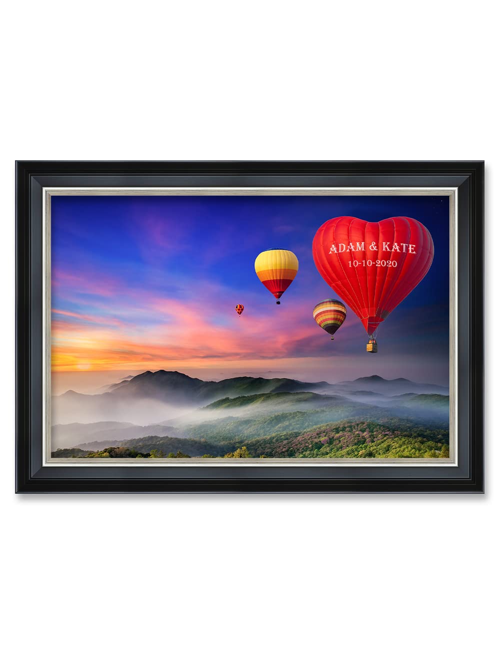 Ipic - Romance On High Personalized Framed Wall Art With Names And Date On, Giclee Prints Framed With Solid Wood, Custom Memoria