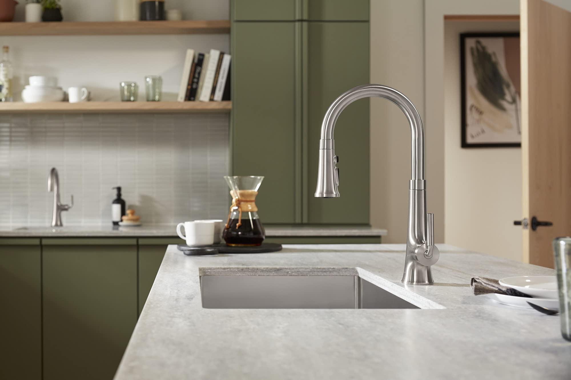 Kohler 23766-Vs Tone Pull Down Sprayer, Touchless Faucet For Kitchen Sink, Vibrant Stainless