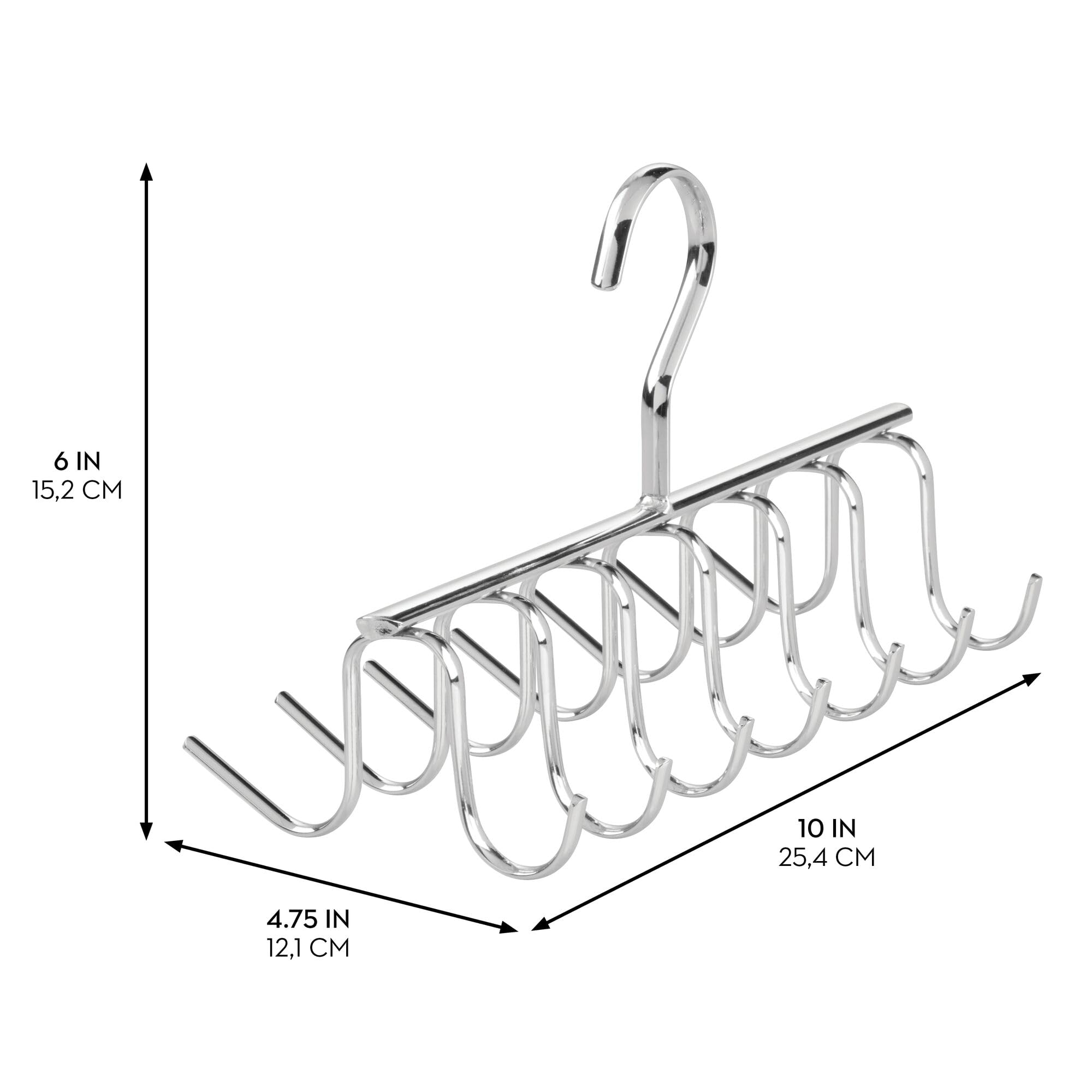iDesign Axis Metal Hanger  Hanging Closet Organization Storage Holder  Men's Ties  Women's Shawls  Pashminas  Scarves  Clothing  Accessories  14 Hooks  Tie and Belt Rack Silver